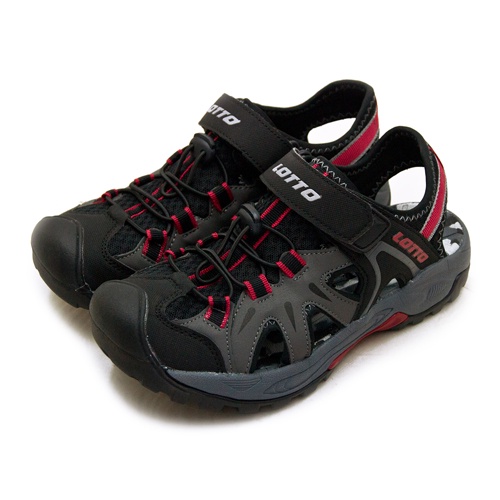 【LOTTO】專業排水護趾戶外運動涼鞋 冒險家系列 黑灰紅 3230 男