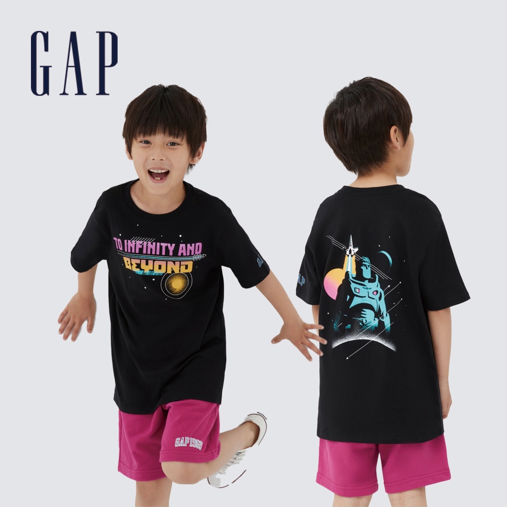 Gap 男童裝 Gap x 巴斯光年聯名 純棉後領Logo短袖T恤-黑色(402627)