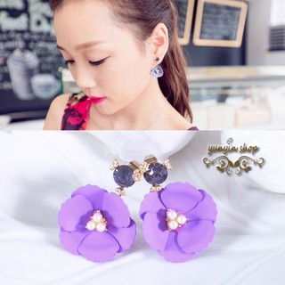 Yunyin SHOP 韓風 耳環 飾品 / 韓版 山茶花花朵水鑽 後掛式耳環(E365)