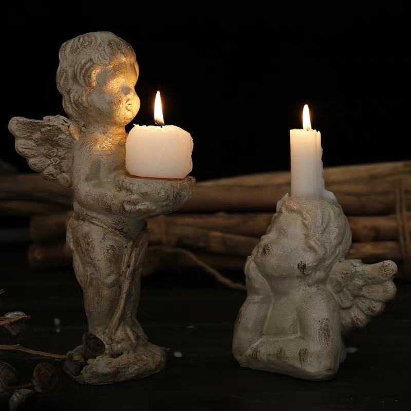 「現貨+預購」歐式復古仿舊小天使丘比特造型蠟燭台 裝飾品 造景雕像