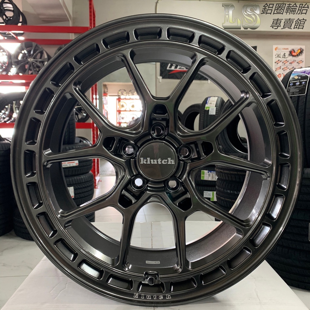 【LS輪業】全新 KLUTCH KX001 18吋旋壓鋁圈 5X108 8.5J ET40 消光黑透金粉