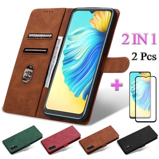 2 合 1 Tecno Spark 8P KG7H KG7 純色翻蓋簡約皮革手機殼帶兩件曲面陶瓷螢幕
