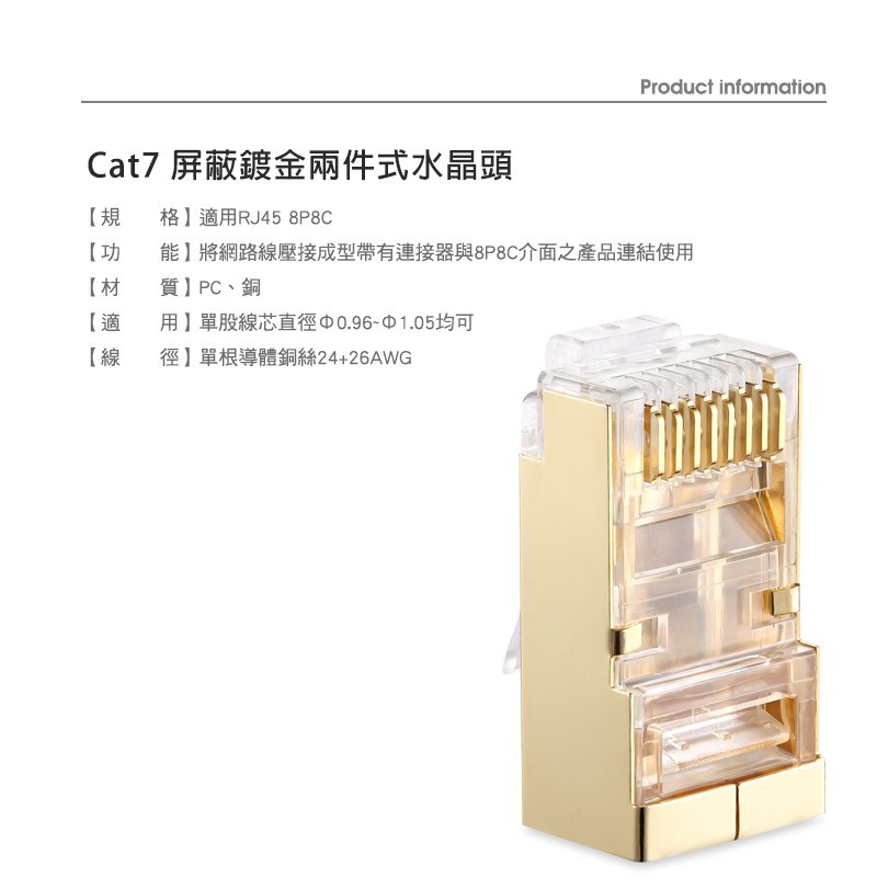 群加 Cat.7銅殼鍍金水晶頭三叉50u兩件式 (APTG50TB)