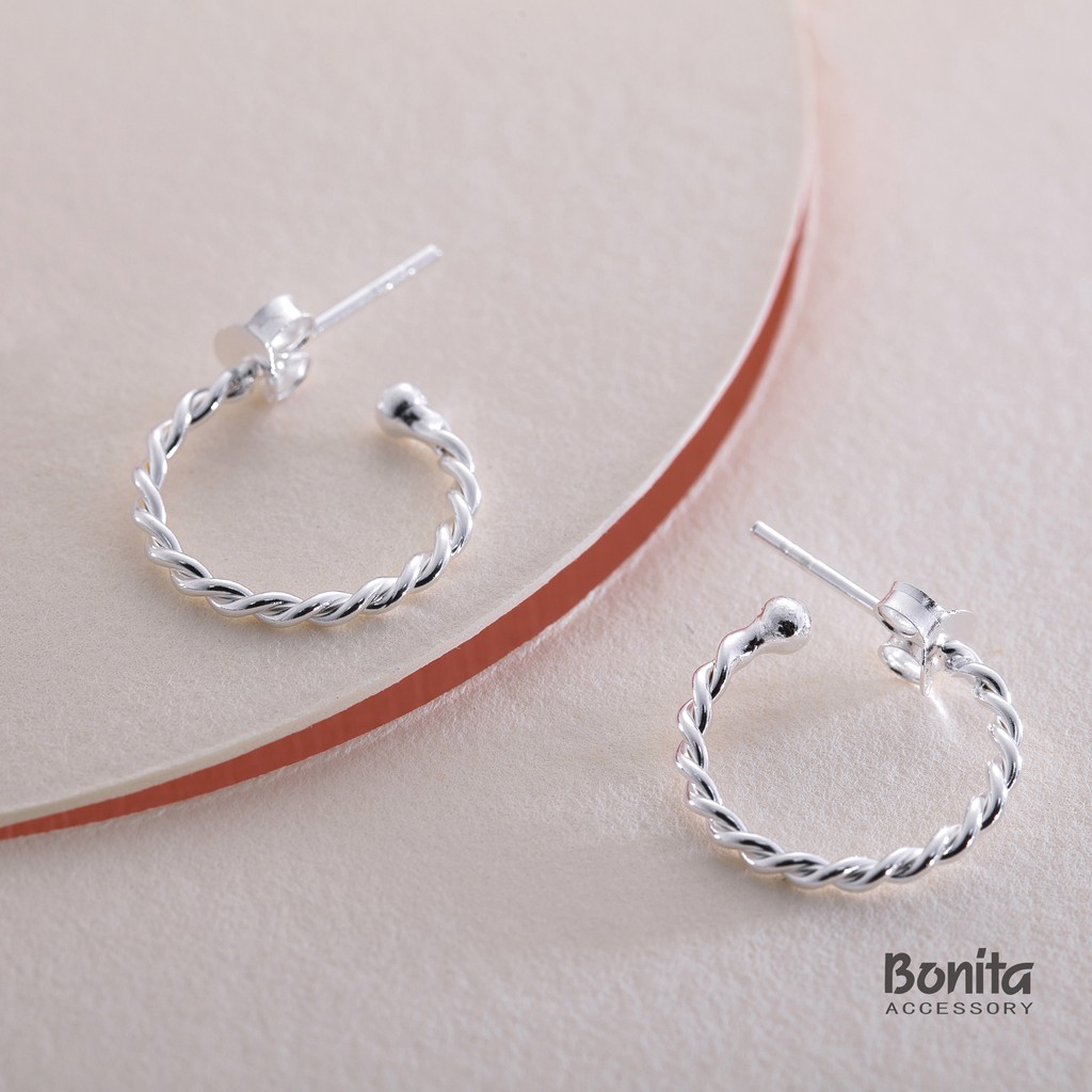 Bonita【925純銀】麻花圈純銀耳針耳環--710-9509-96-F-S3