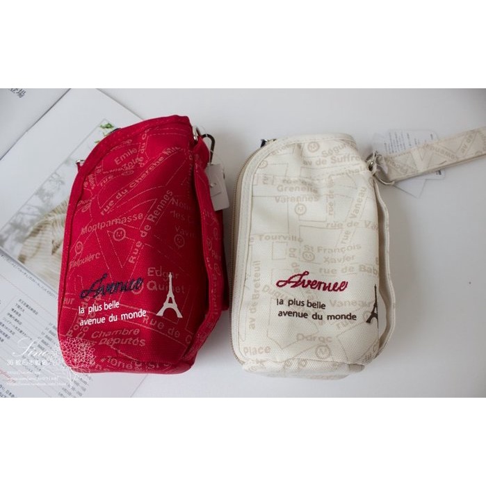 【36號日本雜貨直營】日本帶回 法式巴黎鐵塔街景圖寶特瓶水壺袋～紅色
