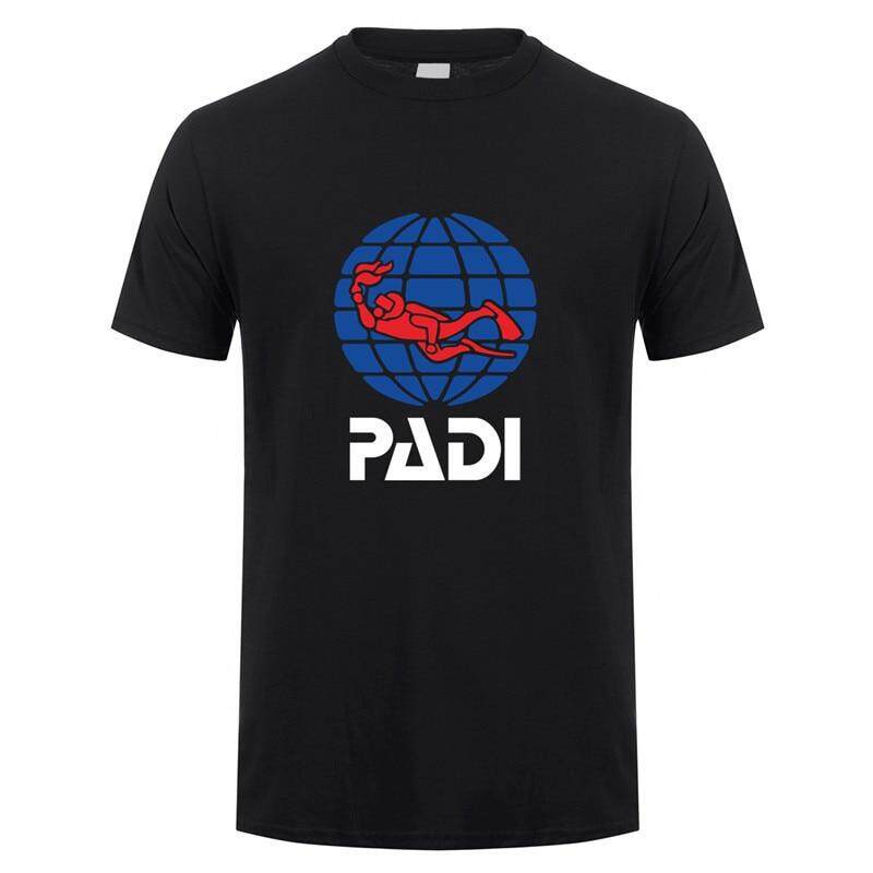 PADI T 恤休閒男式棉質水肺司機 padi T 恤夏季新款 O 領上衣黑色
