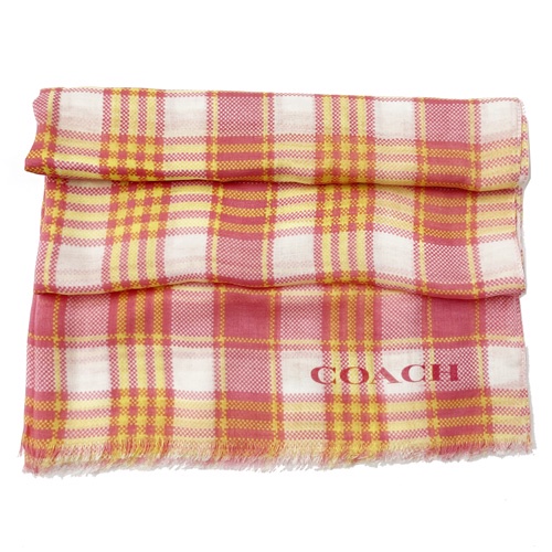 【COACH】格紋莫代爾混蠶絲絲巾圍巾(格紋粉)