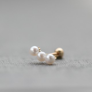 14K Triple Pearl Piercing 三珍珠鎖珠耳環(單個)