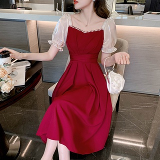 胖胖美依 洋裝 伴娘裙 顯瘦 S-XL新款敬酒服紅色小禮服平時可穿訂婚連身裙女小個子G647-6660.