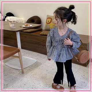 ✨小不點兒✨韓版女童2022春秋新品森系襯衫小眾格子娃娃衫長袖上衣中小童衣服90-140
