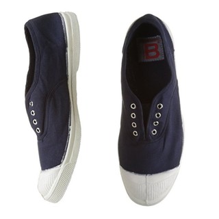 代購 法國bensimon 純手工製有機棉ＥＬＬＹ款海軍藍色有鞋孔鬆緊帶帆布鞋
