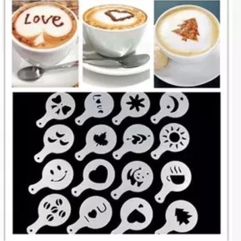 ✿禎巧妙✿16個 塑料拉花模具 花式咖啡印花模型 加厚 咖啡奶泡噴花模/簡易裝飾 慕斯蛋糕 糖粉篩 粉篩模 造型蛋糕模