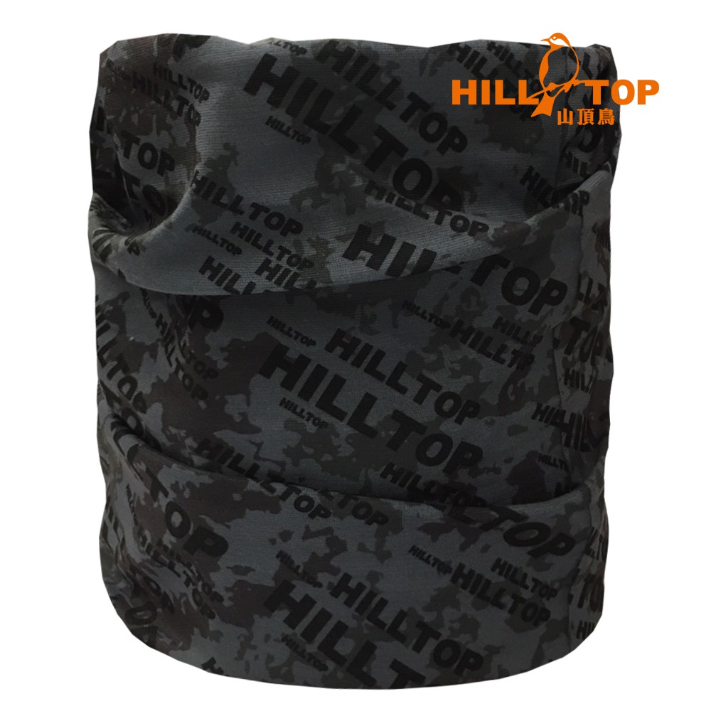 【Hilltop山頂鳥】吸濕快乾(COOLMAX)透氣頭巾P99X42-黑字灰迷彩