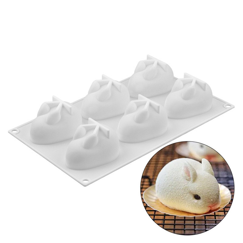 6孔萬聖節兔子布丁雪糕模3D矽膠模具兔子翻糖慕斯蛋糕模DIY布丁果凍烘焙立體可愛小兔子蛋糕裝飾模兔子造型手工皁製作肥皂模