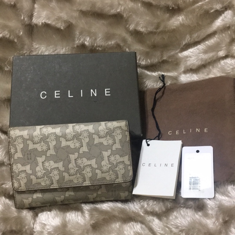 Celine Chalk 白色印花皮夾中夾