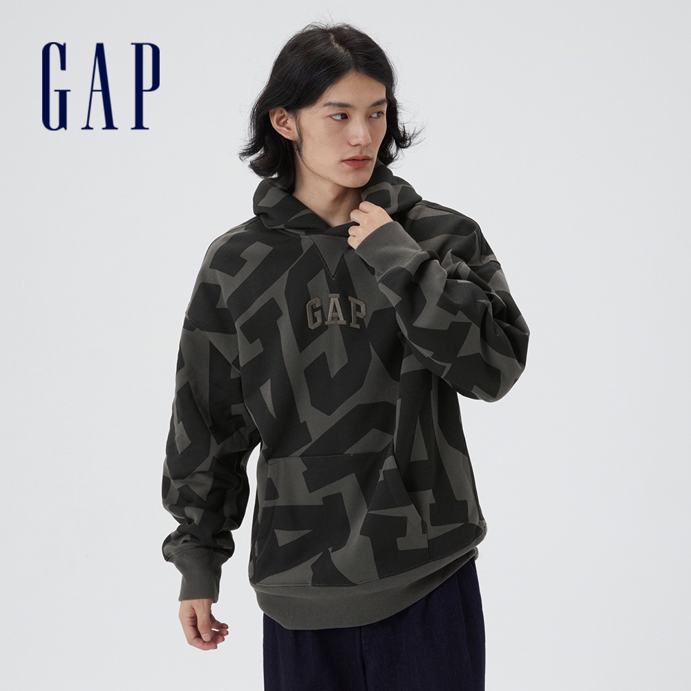 Gap 男裝 Logo刷毛帽T-灰黑色(448001)