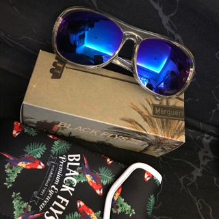 B：全新轉賣B美國加州品牌：BLACK FLYS透明鏡框鏡面墨鏡藍紫色彩光太陽眼鏡