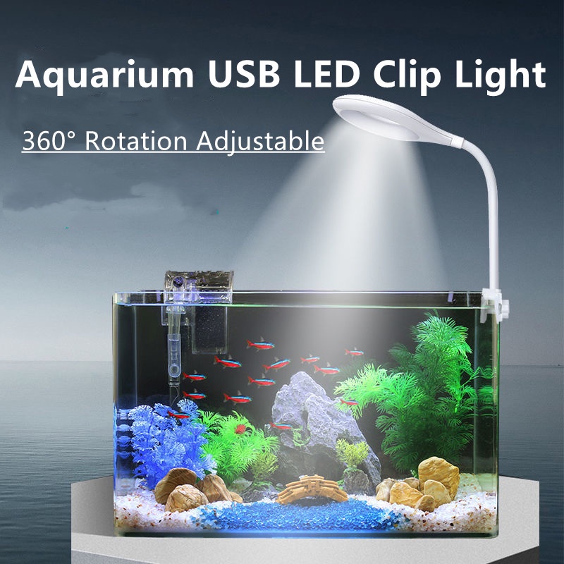 Aquarzoo Clip USB 水族箱 LED 燈迷你桌面燈燈柔性頸部多色烏龜小型水族魚缸牆壁 LED 夾燈用於水生