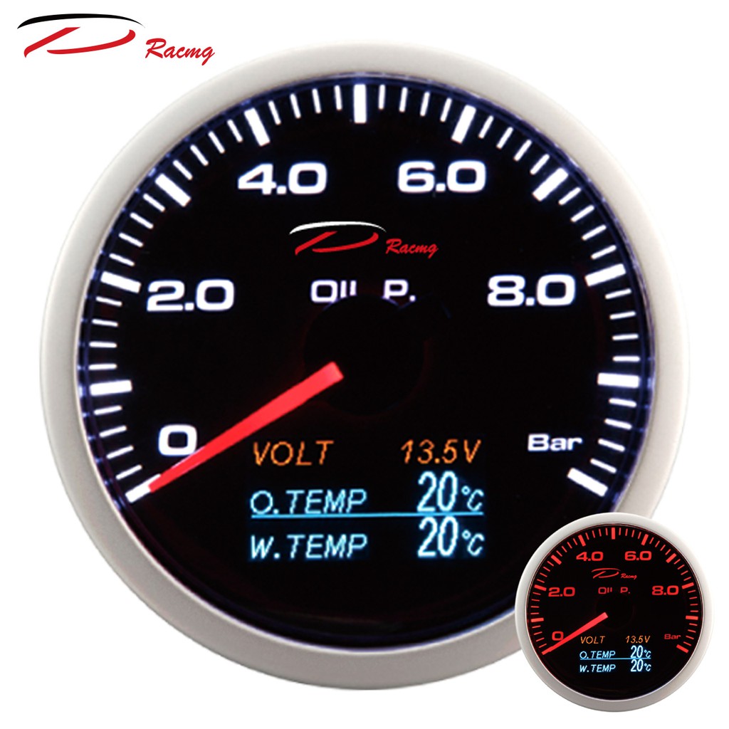【D Racing三環錶/改裝錶】60mm 雙色4合1錶(水溫+油溫+油壓+電壓)+水三通+Honda專用機油轉接座