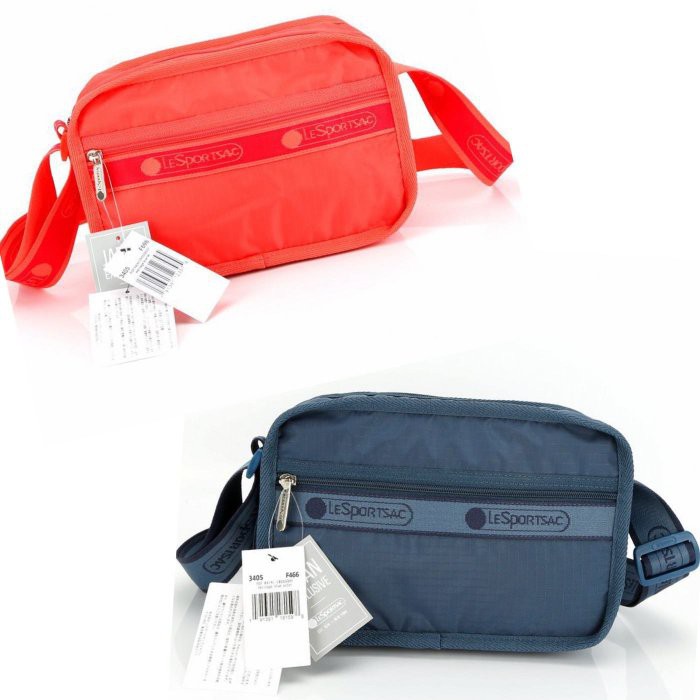 ♥ 小花日韓雜貨 -- Lesportsac 流行方形斜背包 3405 素面藍色紅色字母背帶斜背包
