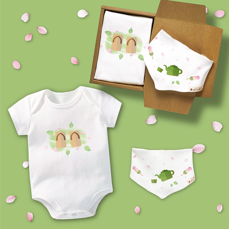 花見寶寶 木屐 短袖包屁衣 2件組禮盒 嬰兒 彌月 滿月 禮物