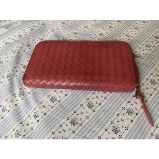 Bottega Veneta 真皮 小羊皮 桃紅拉鍊皮夾編織包 經典款 二手 真品