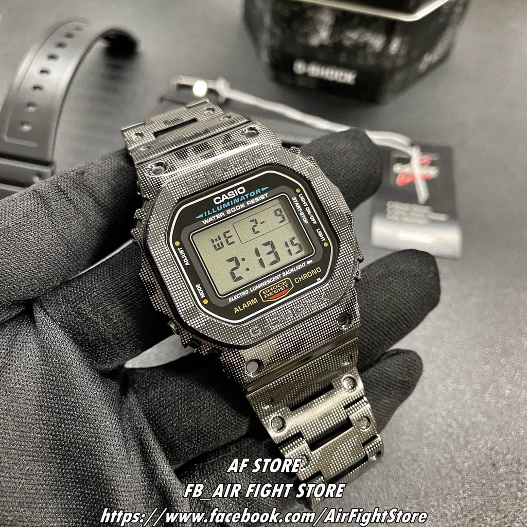 AF Store* G-SHOCK DW-5600E 黑迷彩 改裝全不鏽鋼樣式 台灣公司貨 DW-5600E-1