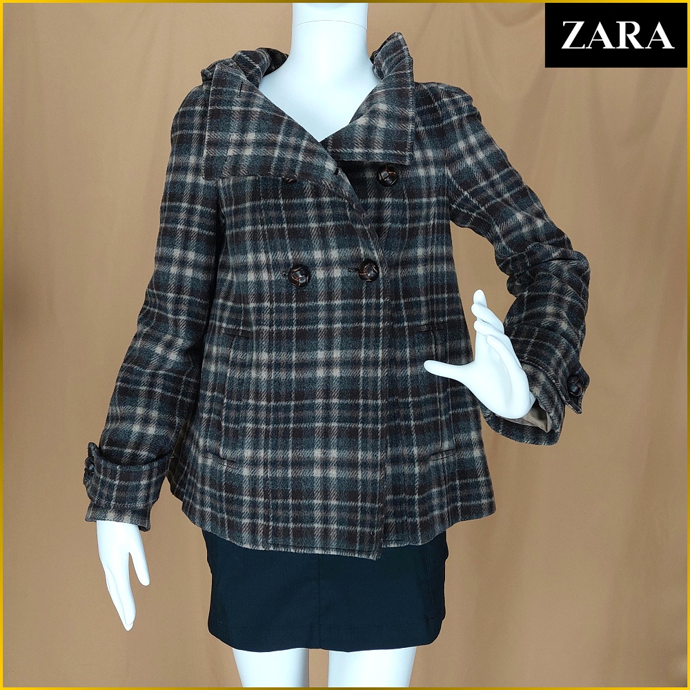 日本古著✈️ZARA 羊毛料外套 連帽外套 短大衣 女 S號 毛料外套 ZARA BASIC 連帽外套 AF698Z