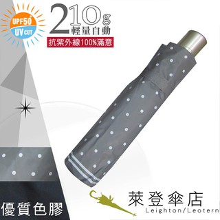 【萊登傘】雨傘 UPF50+ 輕量自動傘 陽傘 抗UV 防曬 自動開合 色膠 圓點灰色