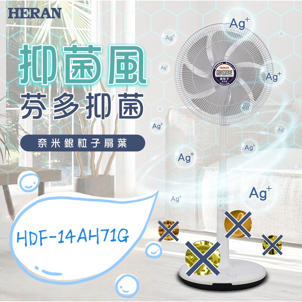 新莊好商量~HERAN 禾聯 14吋 HDF-14AH71G 奈米銀 抑菌 DC風扇 WIFI 聯網 電風扇 電扇 抑菌