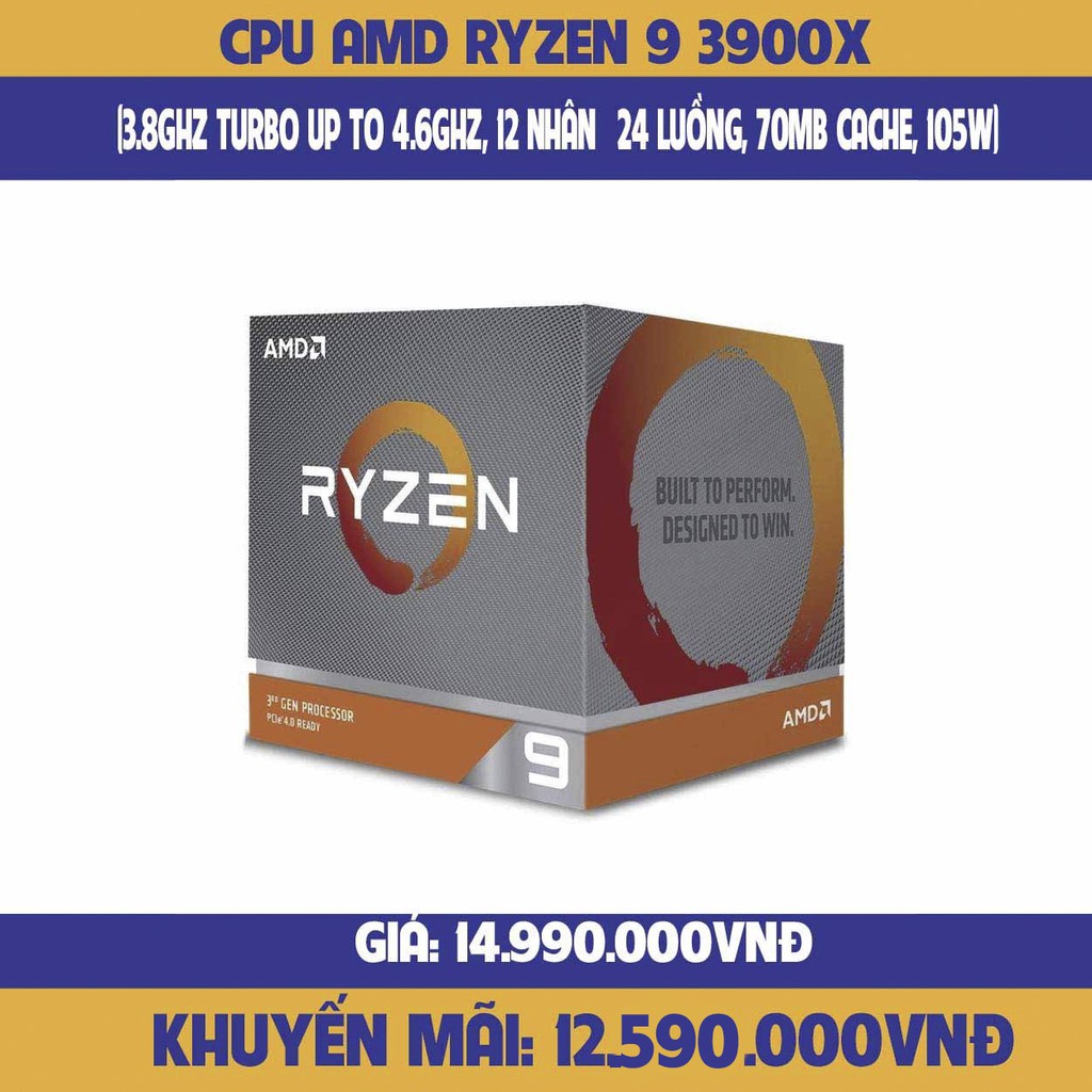 Cpu AMD Ryzen 9 3900X(3.8GHz 渦輪增壓高達 4.6GHz,12 核 24 線程,70MB 緩