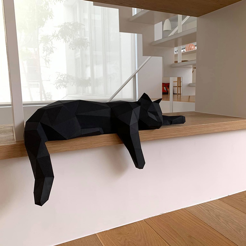 【現貨】慵懶貓 紙模型 3D  黑色