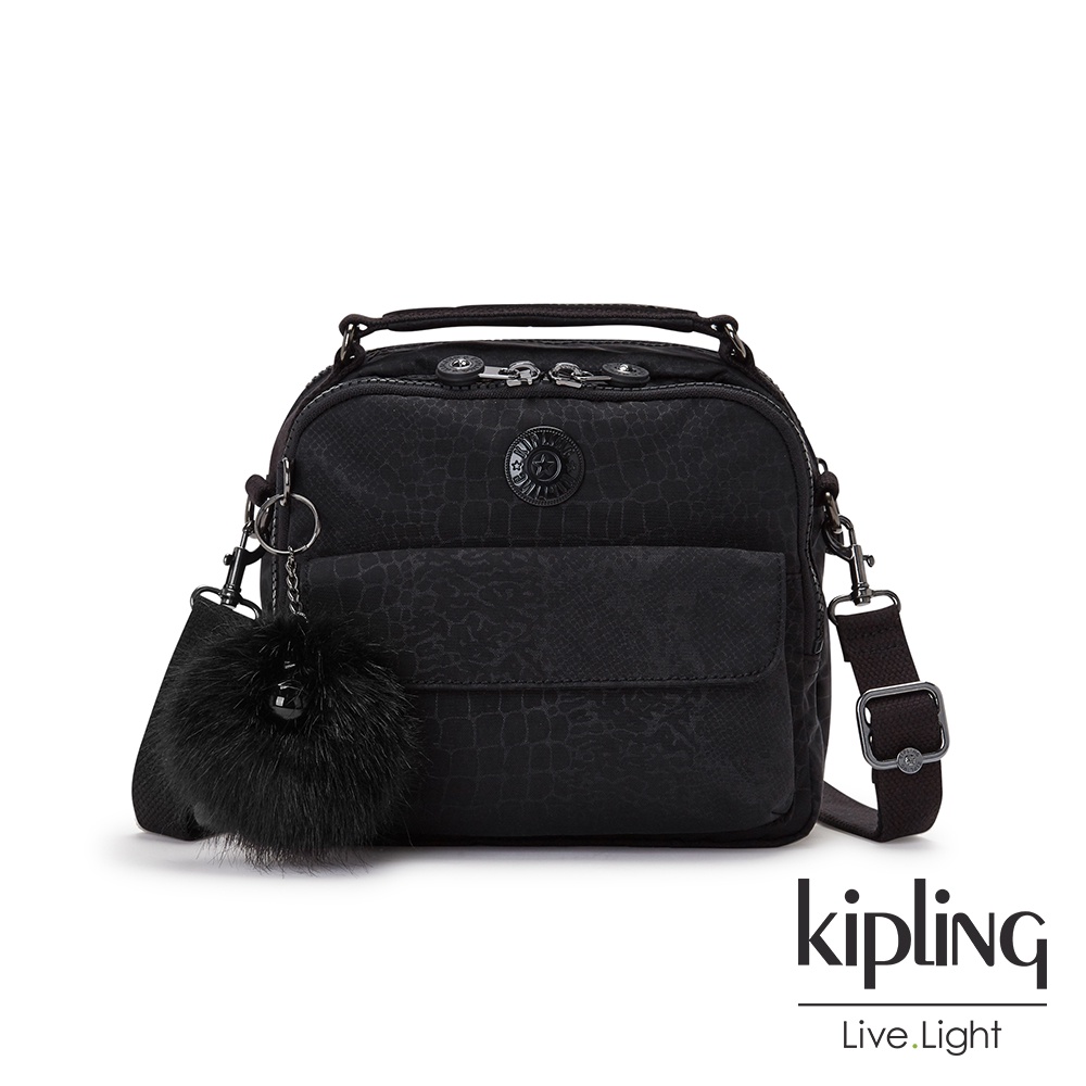 Kipling 時髦黑佐鱷魚紋兩用側背後背包-CANDY