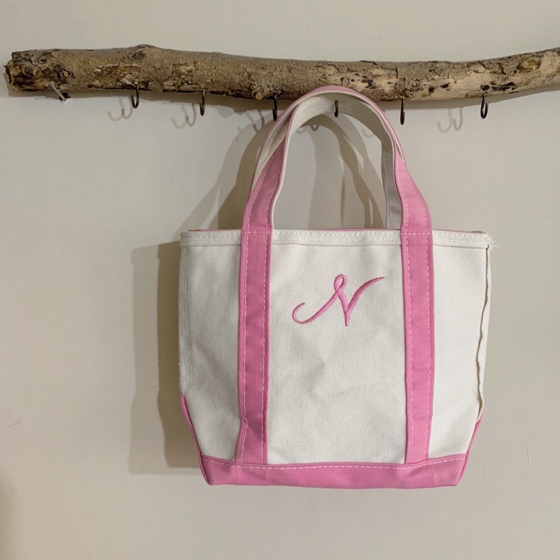 美國製l L Bean Llbean Tote 托特包手提包小包日本限定粉紅字母刺繡學院購物袋帆布包 蝦皮購物