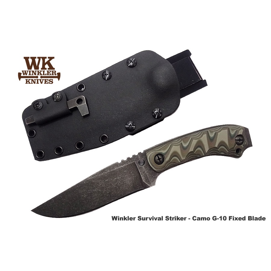Winkler Knives II Survival Striker黑刃雕刻迷彩G10柄直刀(柄內附起火棉與打火棒)