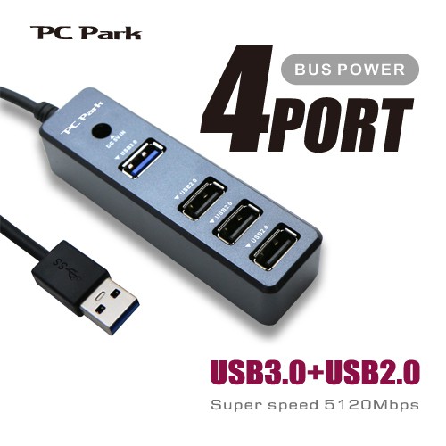PC Park V40 USB HUB USB3.0集線器 4埠 4孔 黑色