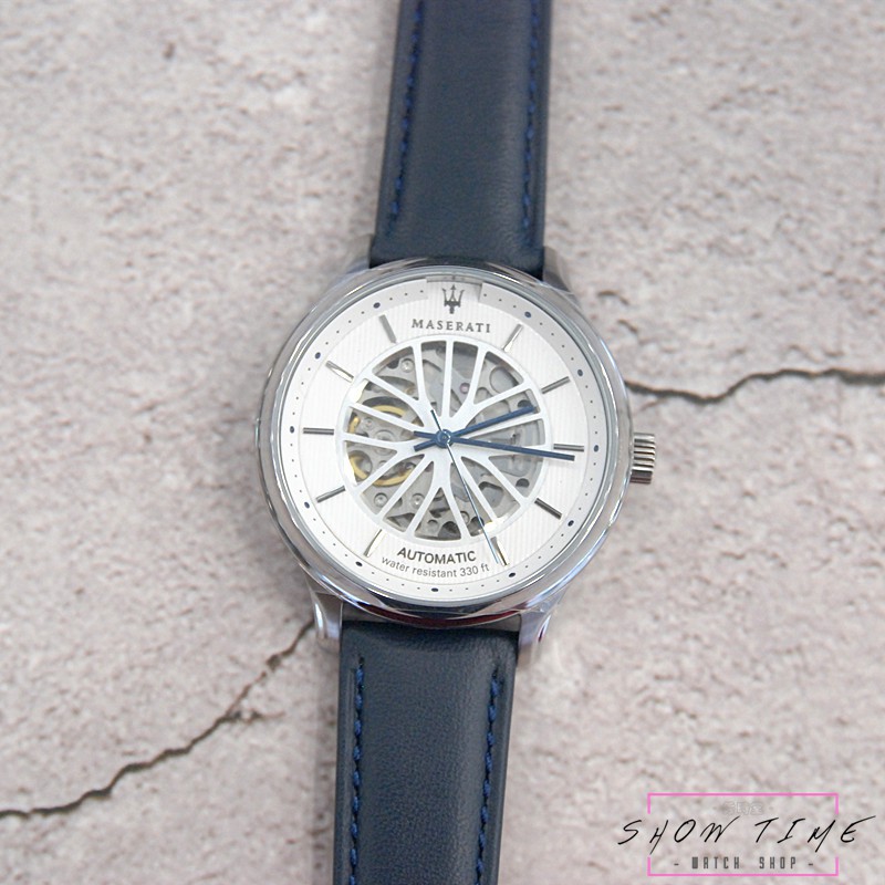 MASERATI 瑪莎拉蒂 跑車輪框概念機械腕錶-皮帶/藍鋼針白面銀 R8821136001 [ 秀時堂 ]