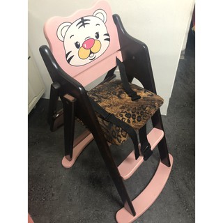 老虎造型折合木頭兒童餐椅 -安全舒適吃飯餐椅