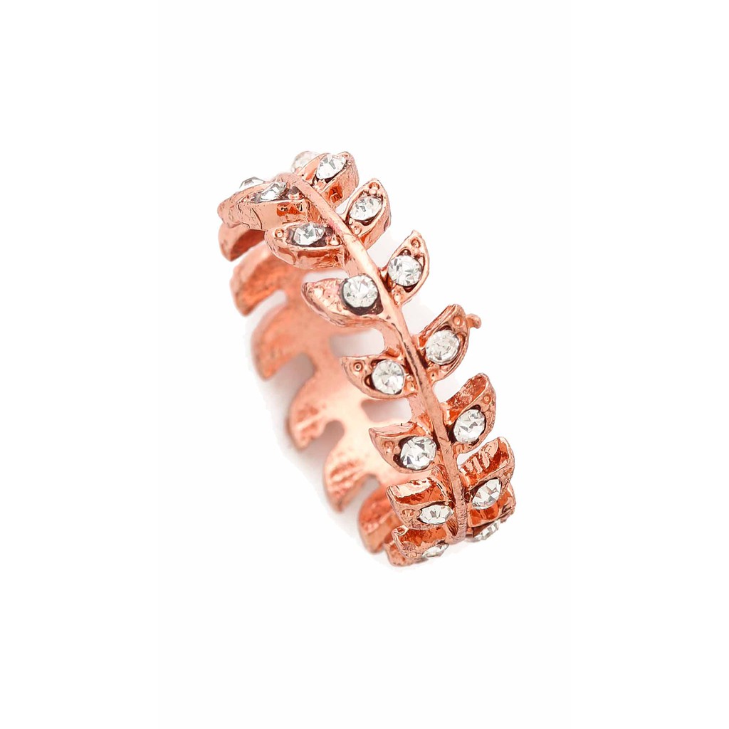 SHASHI 紐約品牌 Amelia 鑲鑽葉子戒指 小寬版戒指 925純銀18K玫瑰金 孫芸芸款