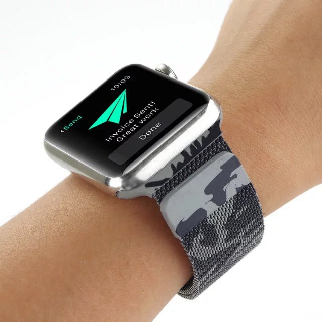 Apple watch 4不鏽鋼 米蘭尼斯錶帶 金屬迷彩錶帶 蘋果錶帶 iwatch金屬磁扣 38mm/42mm【愛德】