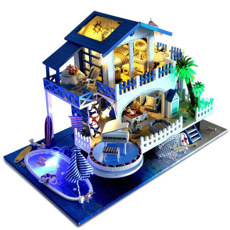 A-151]『藍色旋律』附防塵罩DIY小屋手工拼裝模型別墅/創意禮物/木製工藝品DIY
