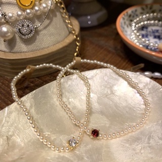 【Honeymin韓國飾品】珍珠單鑽彈性手鍊｜珍珠 單鑽 鋯石 韓國飾品