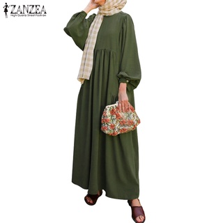 Zanzea女裝時尚不規則穆斯林長長袖長洋裝