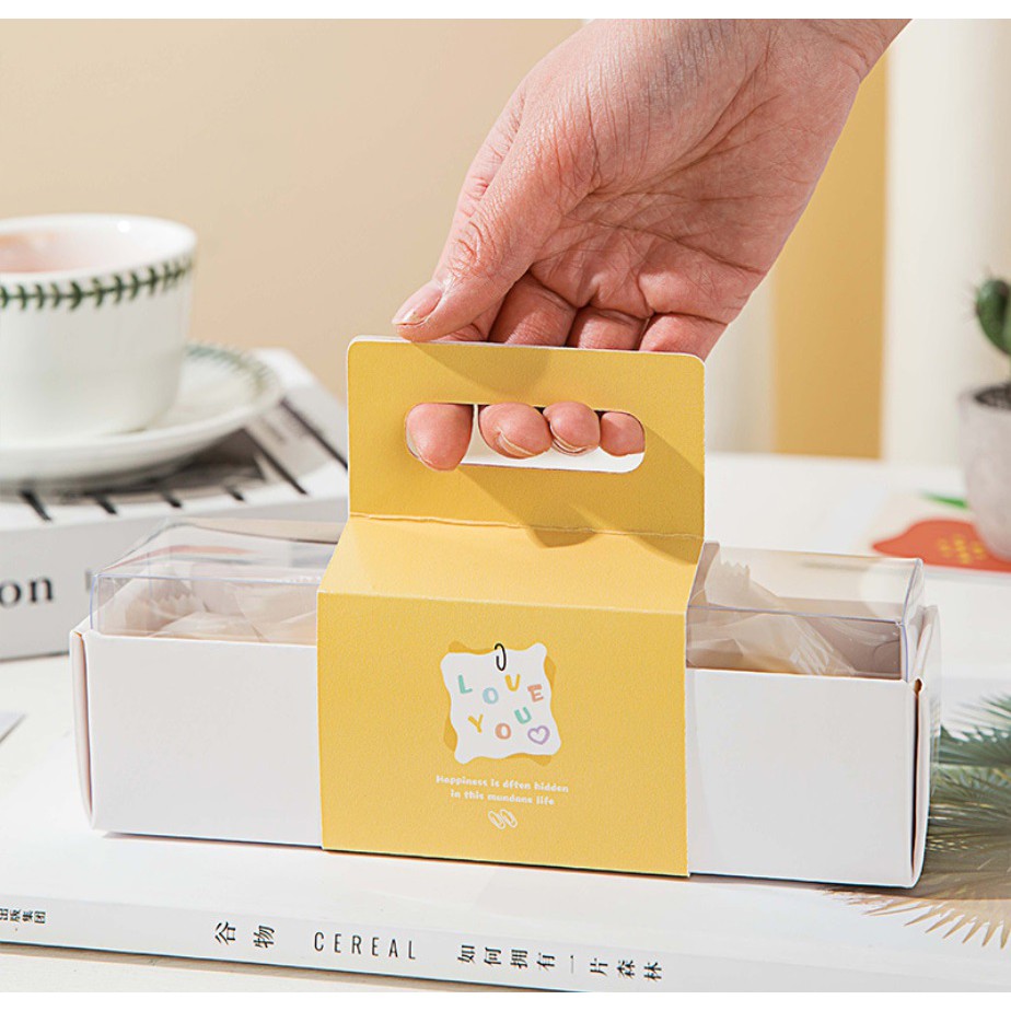 【嚴選SHOP】黃色手提腰帶透明盒 外帶提盒 綠豆糕盒 包裝盒 餅乾糖果紙盒 雪Q餅包裝 牛軋糖盒 蛋黃酥盒【C146】