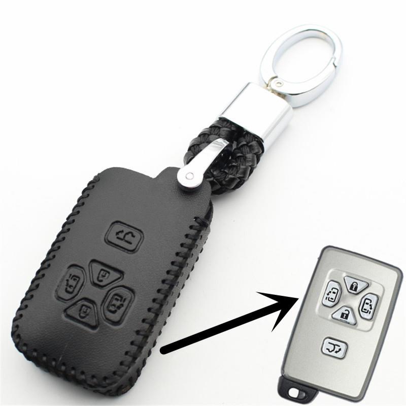 【领航汽配】真皮5按鈕智能鑰匙袋保護套適用於豐田Reiz avalon previa alphard / prius