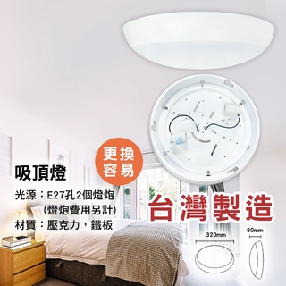 【臺灣製造/CNS國家認證】雙燈泡型 含稅開發票 吸頂燈 燈泡型吸頂燈 E27 LED 走道燈 陽臺燈 浴室燈 樓梯燈