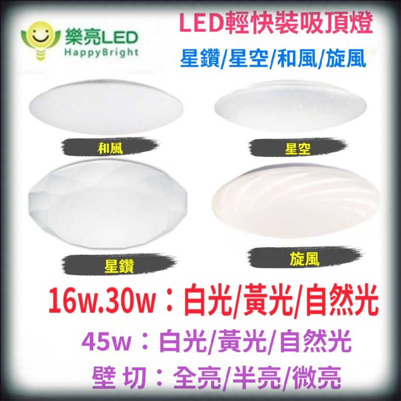 【非亮不可LED】樂亮-LED16W 30W 45W 55W 輕快裝防水吸頂燈-臥室燈 廁所燈 陽台燈.四款燈罩