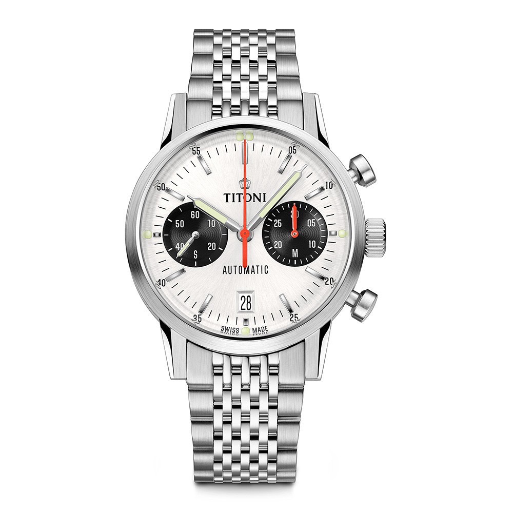 【TITONI梅花】94020S-680 HERITAGE傳承系列 Felca傳奇復刻錶款 熊貓面雙盤計時碼錶