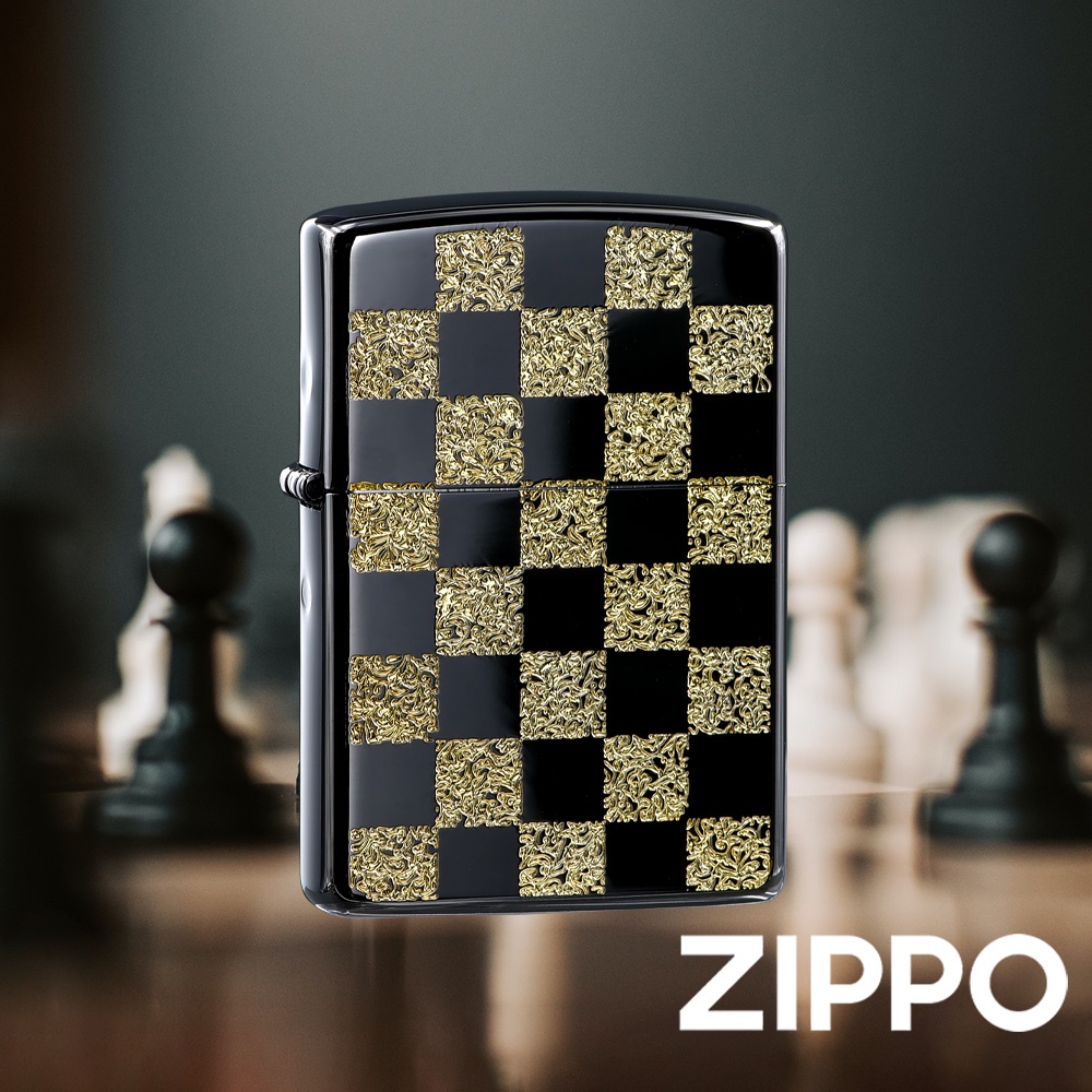 ZIPPO  西洋棋盤(黑銀+亮金)防風打火機 日本設計 官方正版 現貨 限量 禮物 送禮 終身保固 ZA-3-145A