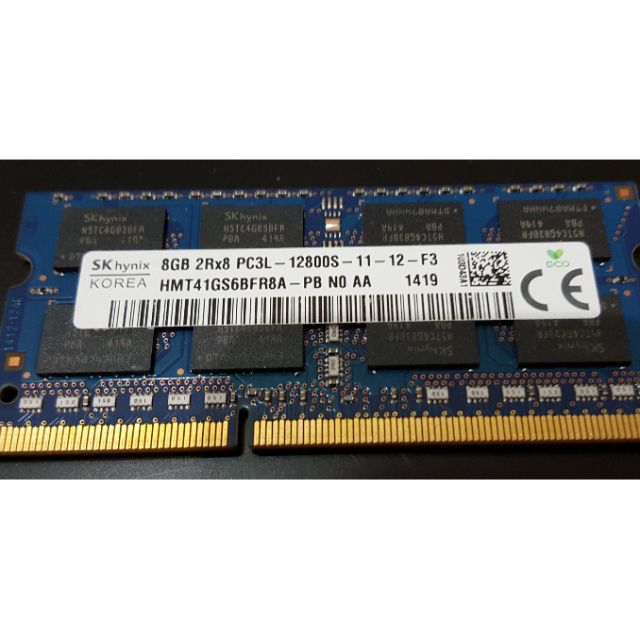 Hynix 海力士 8GB 2Rx8 PC3L-12800S DDR3-1600 筆電用 記憶體 1.35V(二手良品)